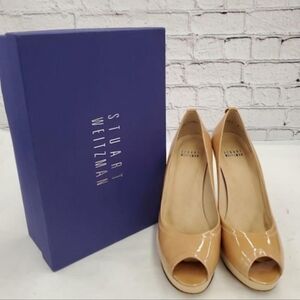 Stuart Weitzman Women's Tan Leather Peep Toe Stiletto Pump Heel Size 9